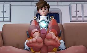 4K overwatch Rule34 hentai the sexy feet and arched soles of Tracer footjob cumload