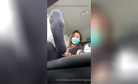 Serving Gaia footbitch serving feet in car POV