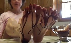 Chocolate feeding on feet by granny goldsole57