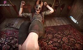 DBD dead by daylight huntress trapped tied up got her feet lick and used for footjob